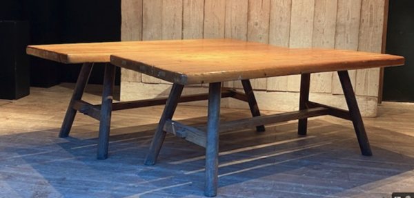 Brutalist pair of solid wood dinning table or desk