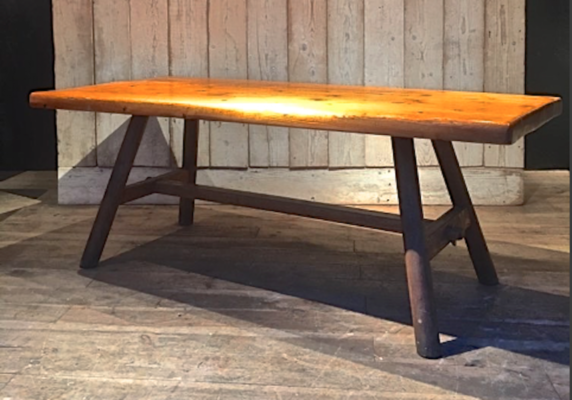 Brutalist pair of solid wood dinning table or desk