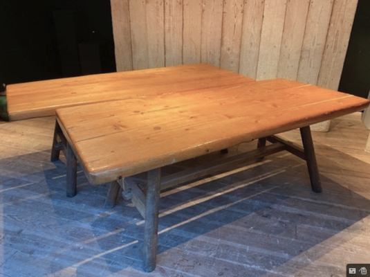 Brutalist pair of solid wood dinning table or desk