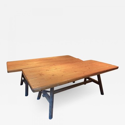 Brutalist pair of solid wood dinning table or desk