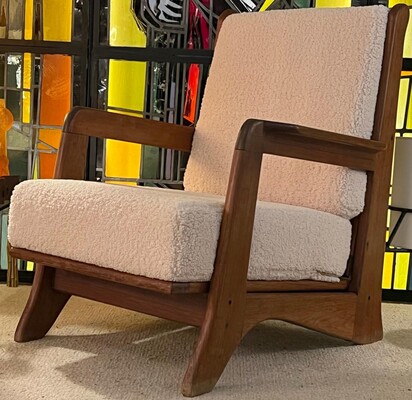 Brutalist set of 4 solid wood comfy lounge chairs