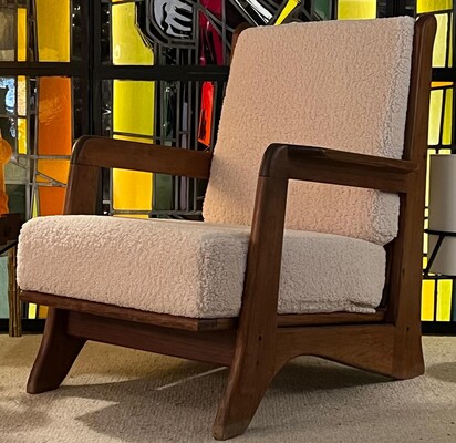 Brutalist set of 4 solid wood comfy lounge chairs