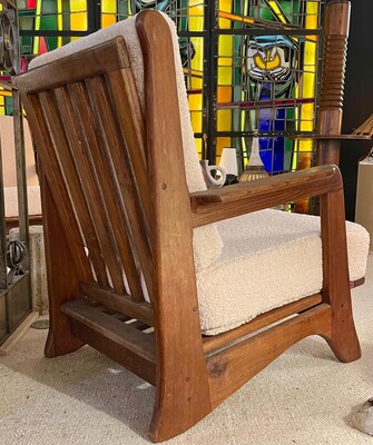 Brutalist set of 4 solid wood comfy lounge chairs