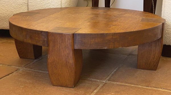 brutalist small low round solid oak coffee