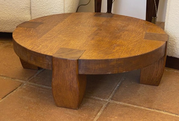 brutalist small low round solid oak coffee