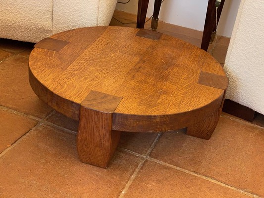 brutalist small low round solid oak coffee