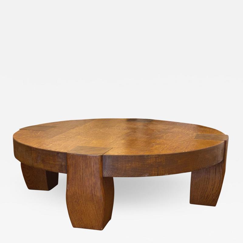 brutalist small low round solid oak coffee