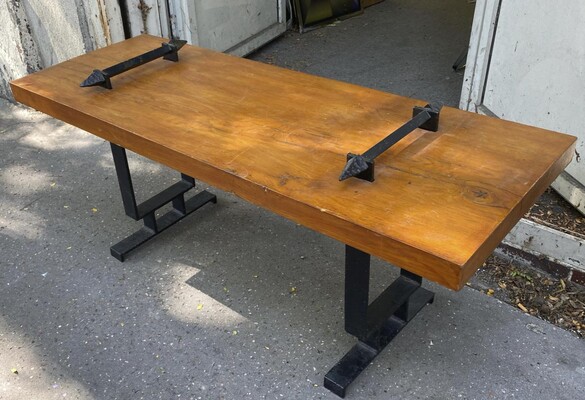 brutalist stunning coffee table with wrought iron accent