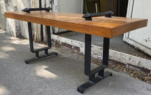 brutalist stunning coffee table with wrought iron accent