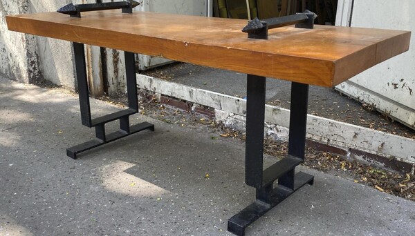 brutalist stunning coffee table with wrought iron accent