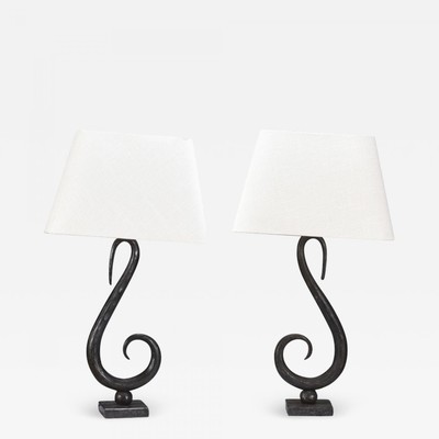 Brutalist wrought iron S shaped pair of lamps