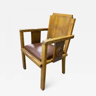 Charles Dudouyt rarest oak carved captain chair
