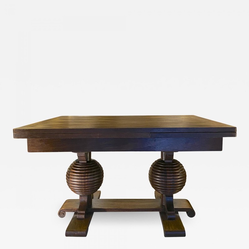 Charles Dudouyt spectacular sphere shaped legs oak dinning table