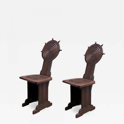 Charles Dudouyt style rare pair of wood carved chairs