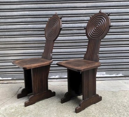 Charles Dudouyt style rare pair of wood carved chairs