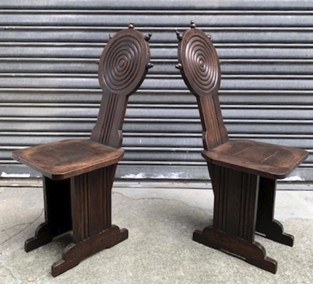 Charles Dudouyt style rare pair of wood carved chairs