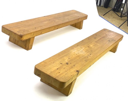 Charlotte Perrand style pair of solid pine coffee table or benche