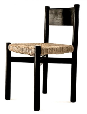 Charlotte Perriand exceptional set of 8 black meribel chairs