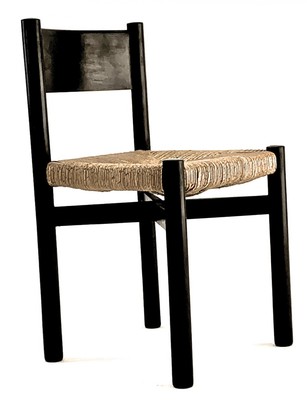 Charlotte Perriand exceptional set of 8 black meribel chairs