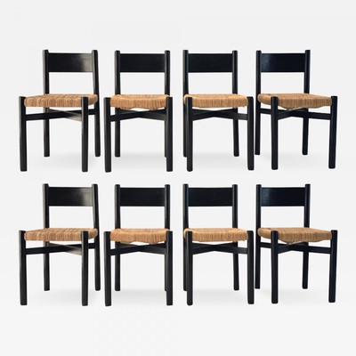 Charlotte Perriand exceptional set of 8 black meribel chairs