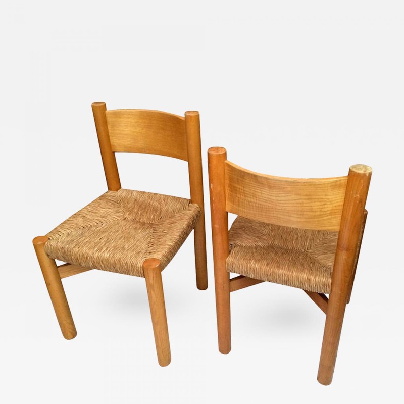 Charlotte Perriand Pair of ash tree and Rush Chairs