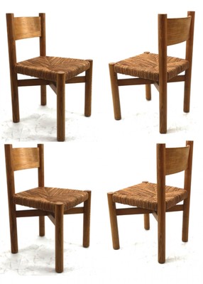 Charlotte Perriand set of 4 model meribel ash tree chairs 