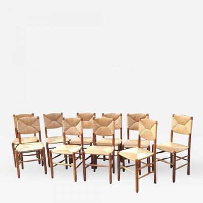 Charlotte Perriand Set Ten Rush Bauche Chairs