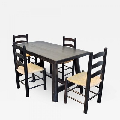 Charlotte Perriand style alp black tinted dinning set