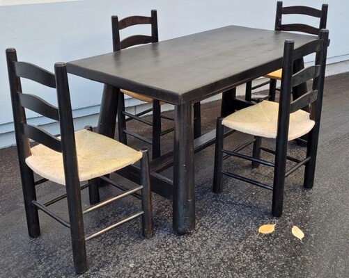 Charlotte Perriand style alp black tinted dinning set