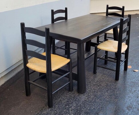 Charlotte Perriand style alp black tinted dinning set