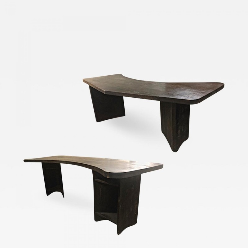 Charlotte Perriand style brutalist sand blasted dark pine desk