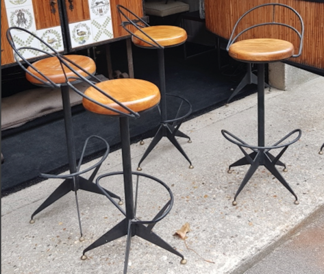 Colette Gueden exceptional riviera style bar and 4 stools set