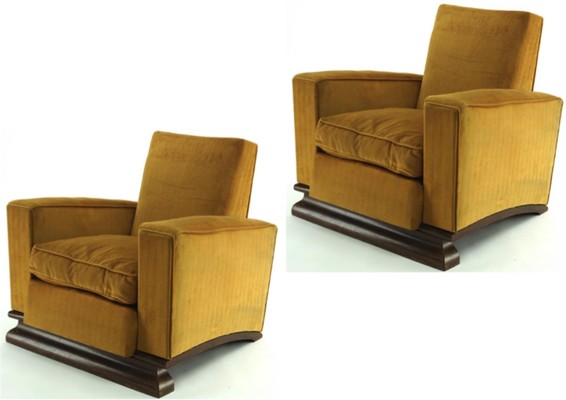 Comfy pair of French vintage Art Deco club chairs