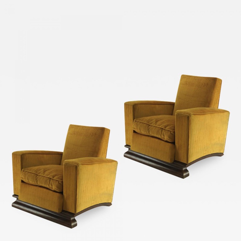 Comfy pair of French vintage Art Deco club chairs