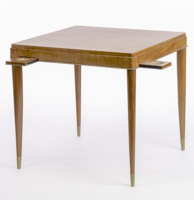 De Coene Art Deco rosewood playing card table & metal tapered leg