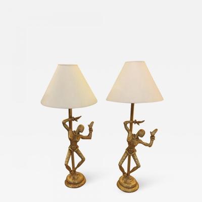 De Waël Fondica gold bronze dancer table lamps