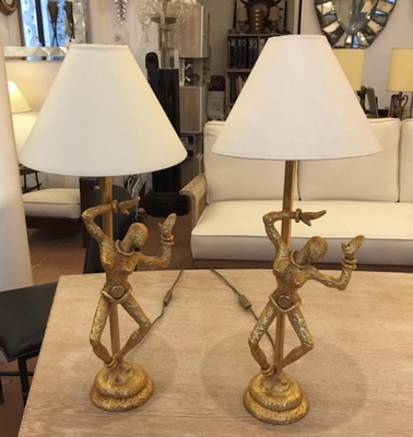 De Waël Fondica gold bronze dancer table lamps