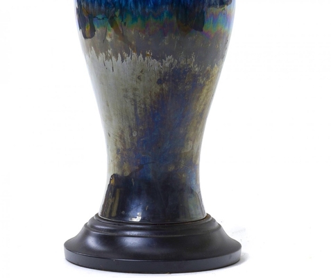 Deep blue cobalt irised ceramic urn Italian pair of lamp