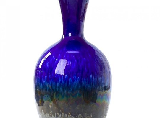 Deep blue cobalt irised ceramic urn Italian pair of lamp