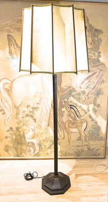 Early Art deco patina bronze parchment shade standing lamp