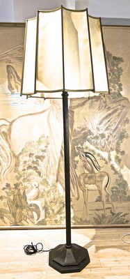 Early Art deco patina bronze parchment shade standing lamp