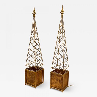 Eiffel Tower shaped rarest pair of obelisk standing lamps