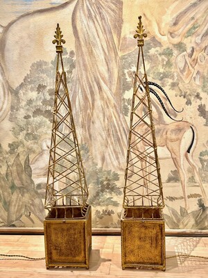 Eiffel Tower shaped rarest pair of obelisk standing lamps