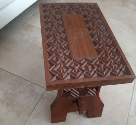 Ethnic organic engraved  masterwork solid mahogany coffee table