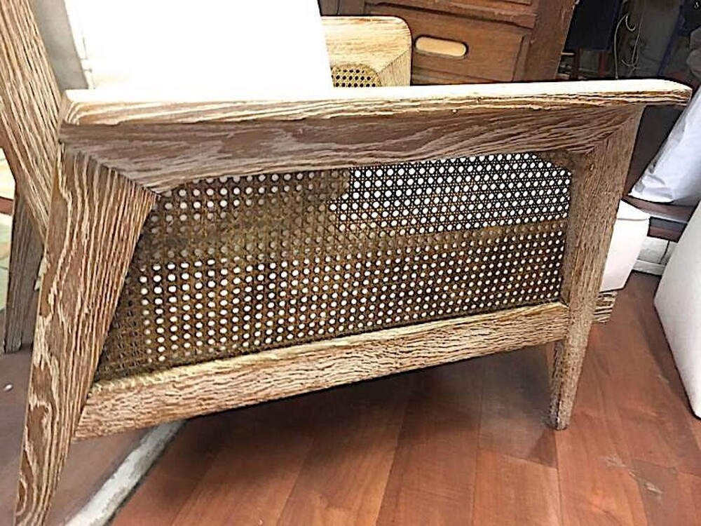 Etienne-Henri Martin Cane and Cerused Oak Couch 