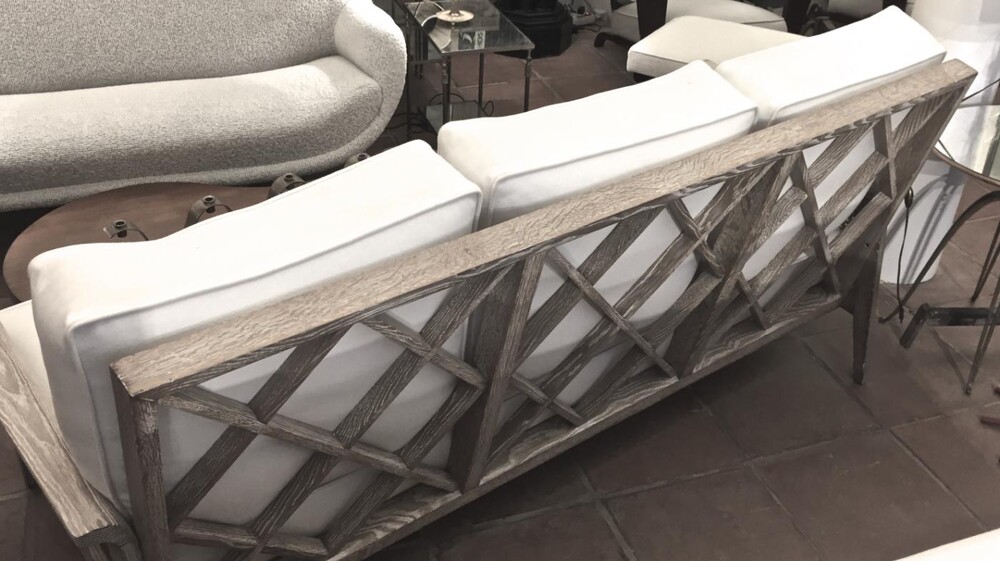 Etienne-Henri Martin Cane and Cerused Oak Couch 