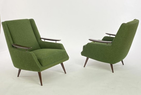 Finn Juhl style exceptionnal sky shaped arm pair of lounge chairs