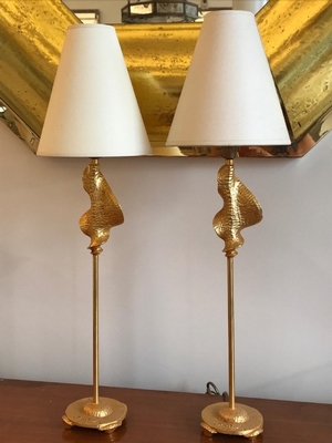 Fondica Awesome Pair of Gold Bronze desk Lamps Signed De Wael