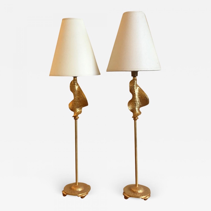 Fondica Awesome Pair of Gold Bronze desk Lamps Signed De Wael