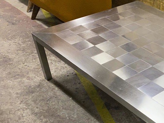 Francoise See large brushed steel check square coffee table